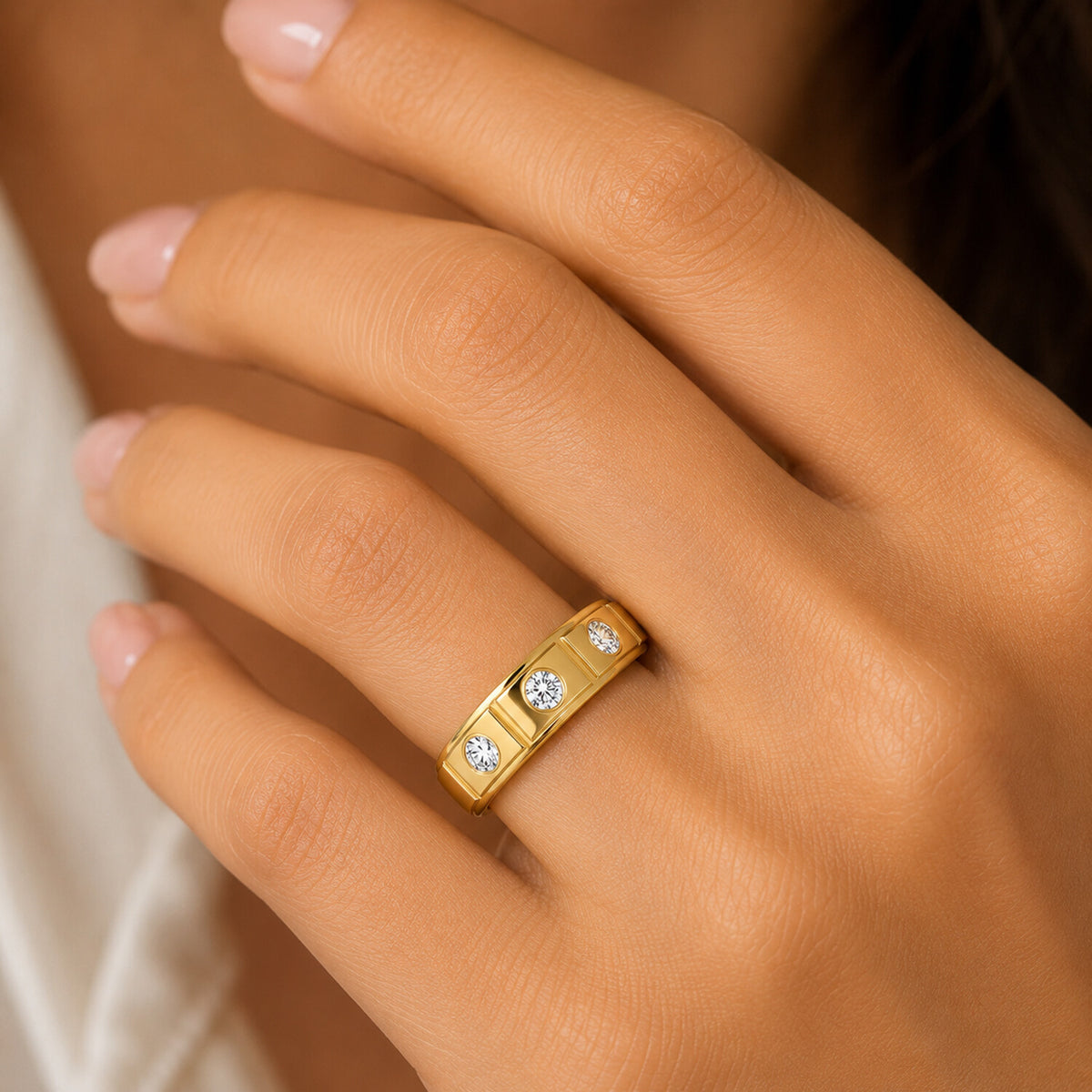 14K Lab Grown Diamond Round Three-Stone Ring | IGI Certified