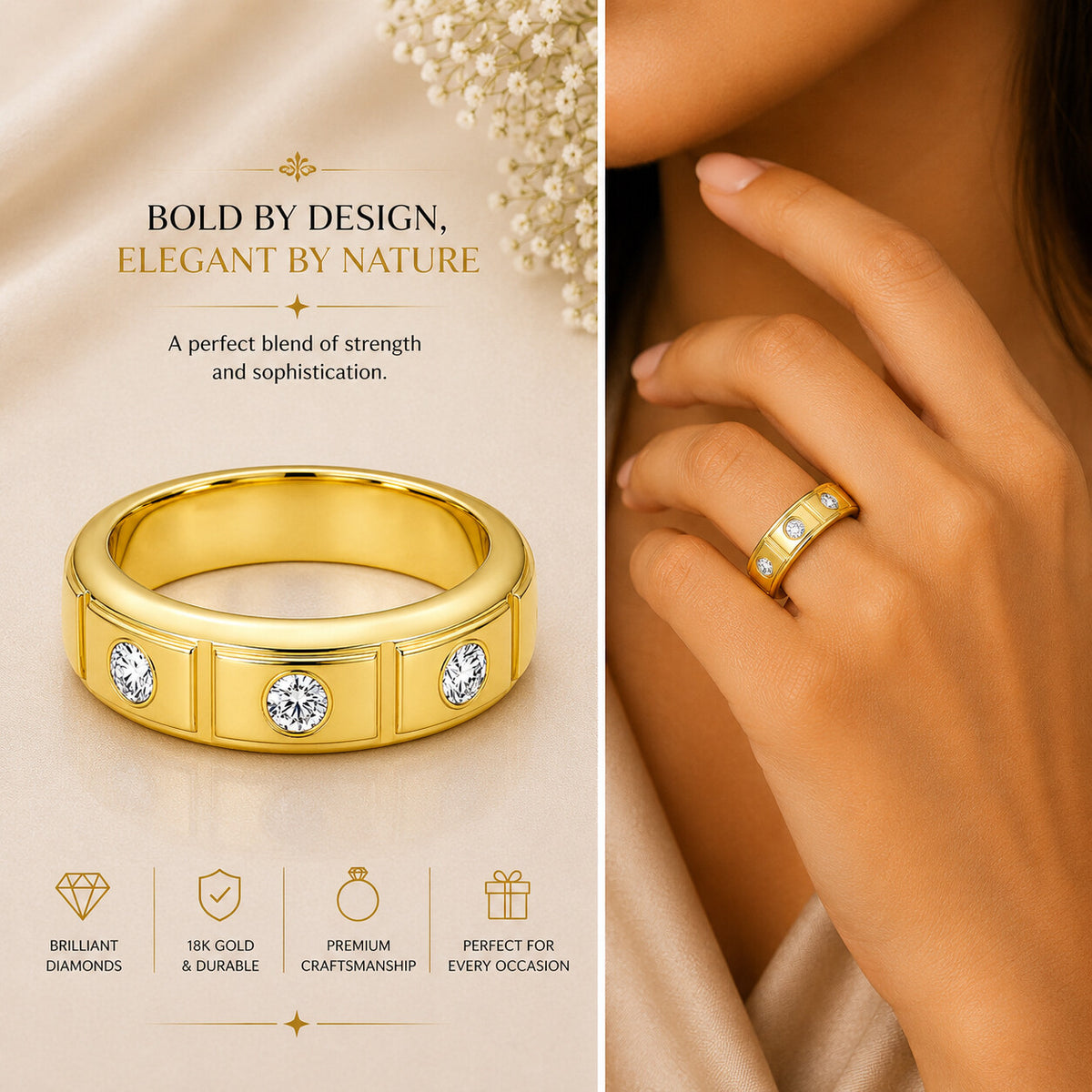 14K Lab Grown Diamond Round Three-Stone Ring | IGI Certified