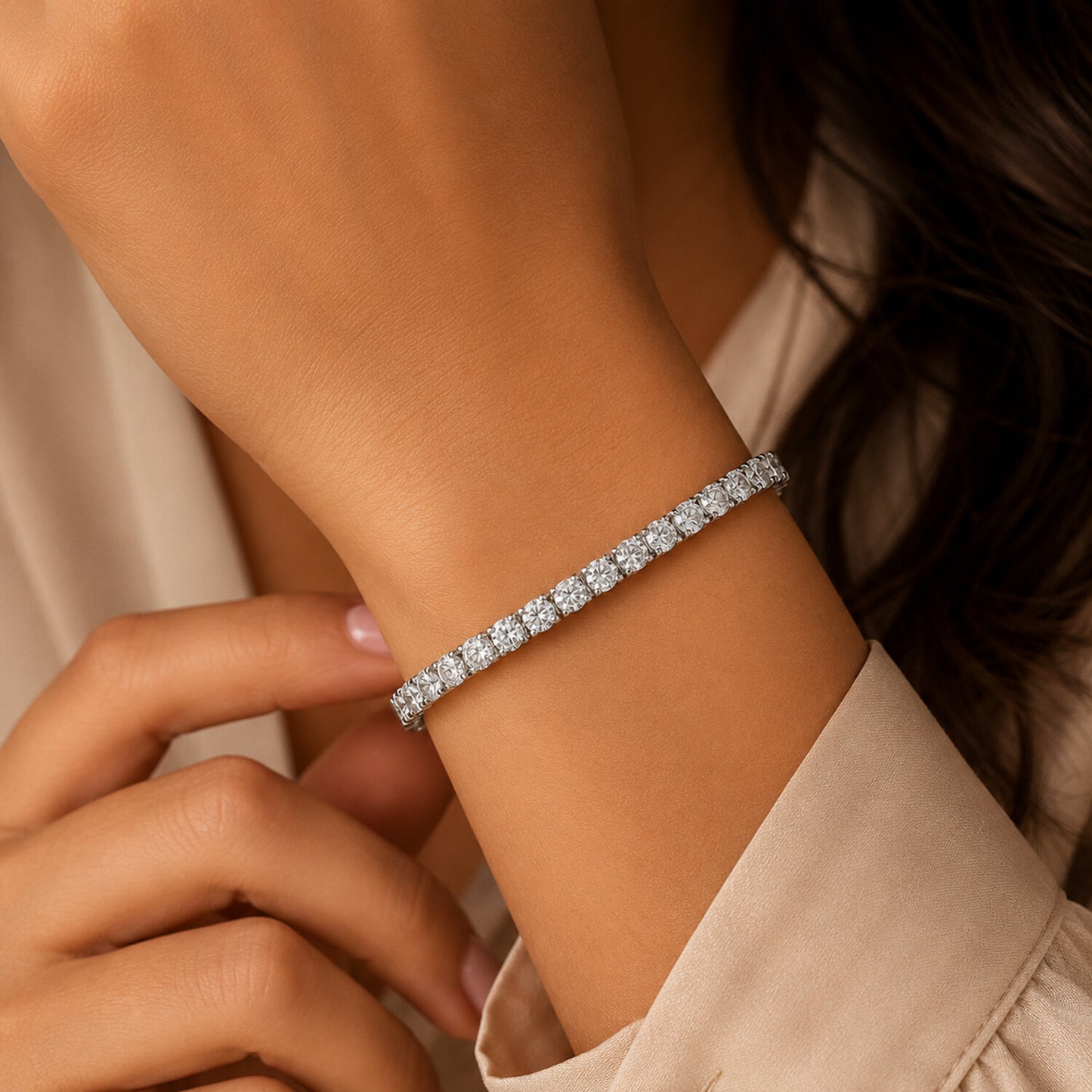 18K Lab Grown Diamond Tennis Bracelet – Round Cut, 5.4ct, BIS Hallmark Gold