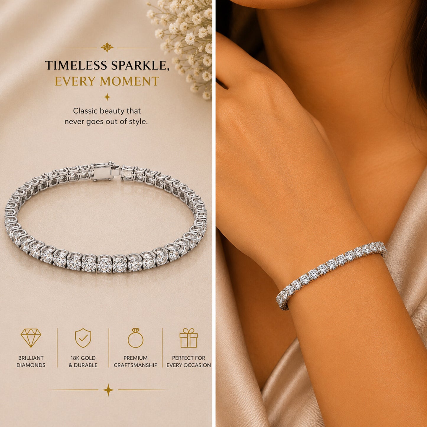 18K Lab Grown Diamond Tennis Bracelet – Round Cut, 5.4ct, BIS Hallmark Gold