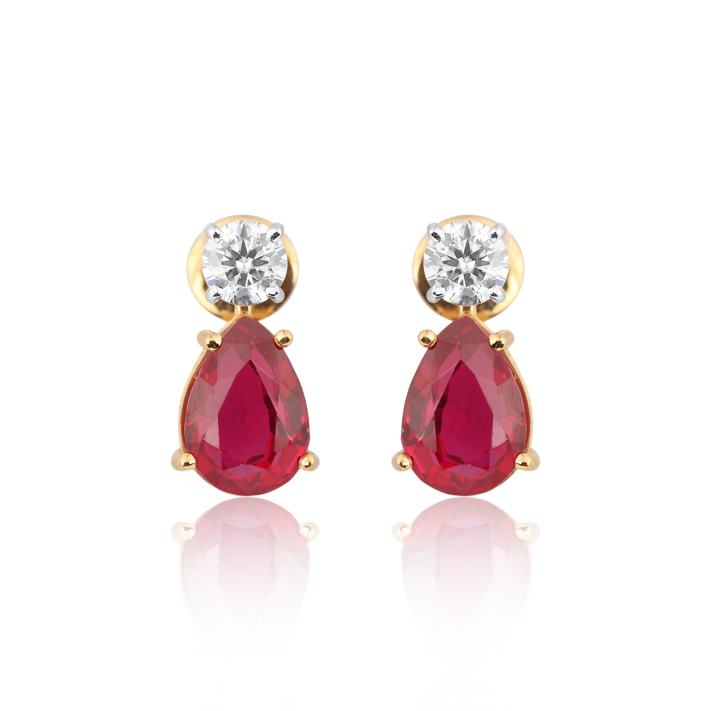 18K Lab-Grown Ruby Pear Drop Earrings