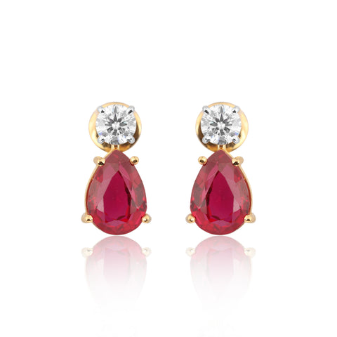 18K Lab-Grown Ruby Pear Drop Earrings