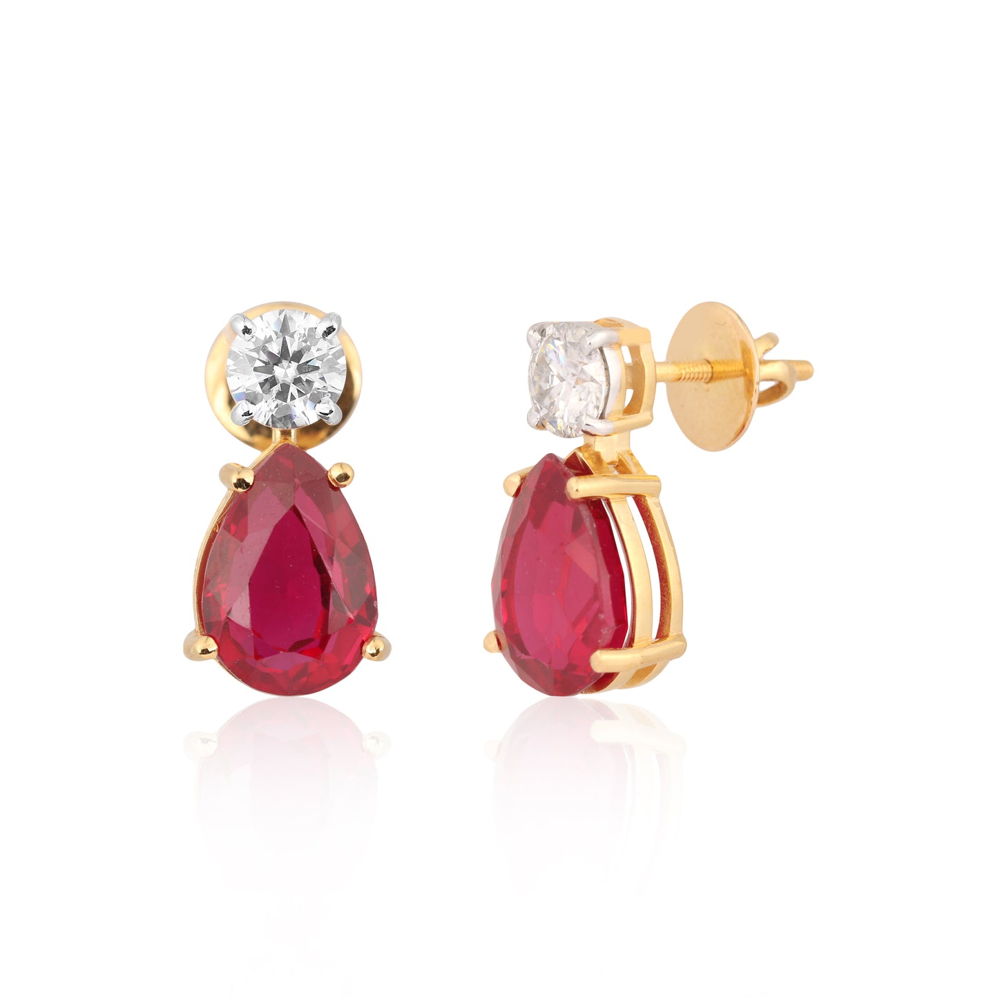 18K Lab-Grown Ruby Pear Drop Earrings