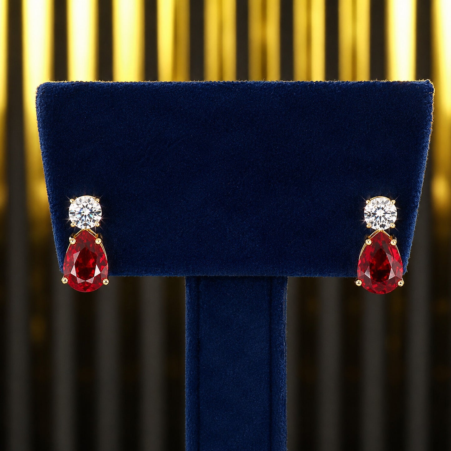 18K Lab-Grown Ruby Pear Drop Earrings