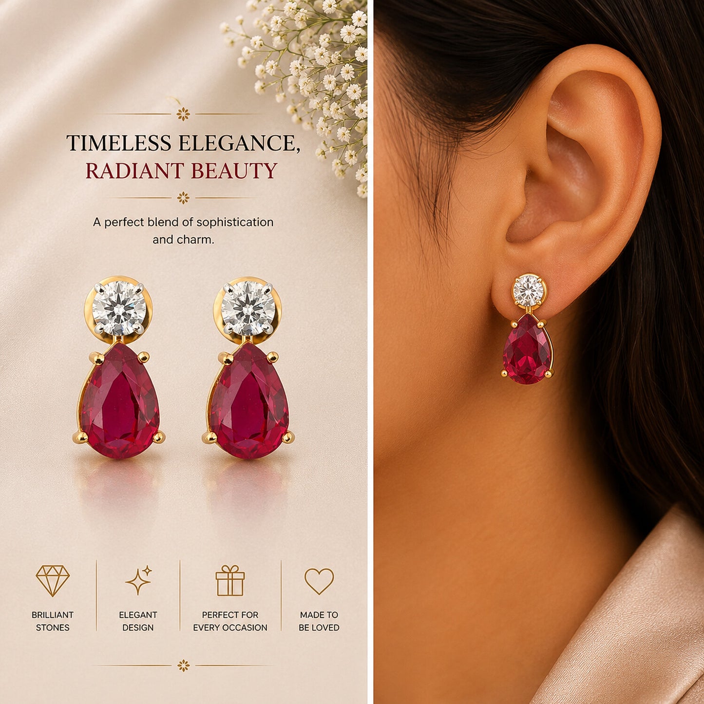 18K Lab-Grown Ruby Pear Drop Earrings