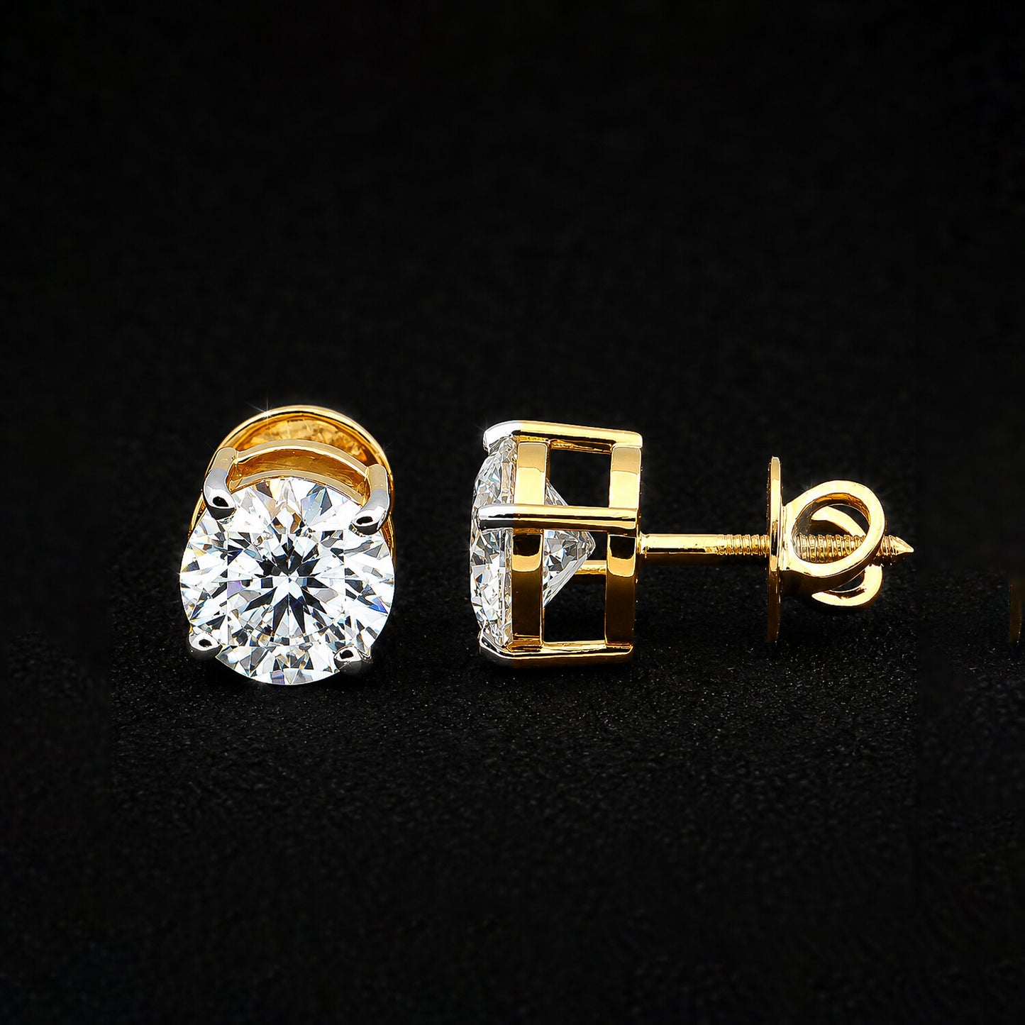 18K Lab-Grown Diamond Solitaire Round Stud Earrings