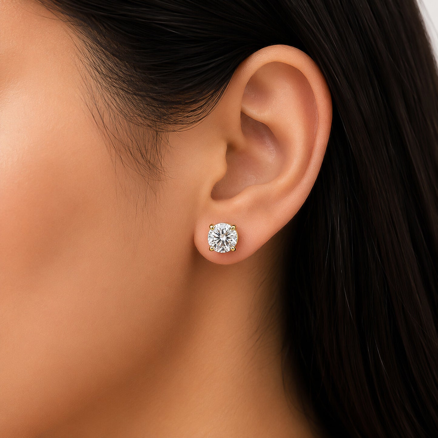 18K Lab-Grown Diamond Solitaire Round Stud Earrings