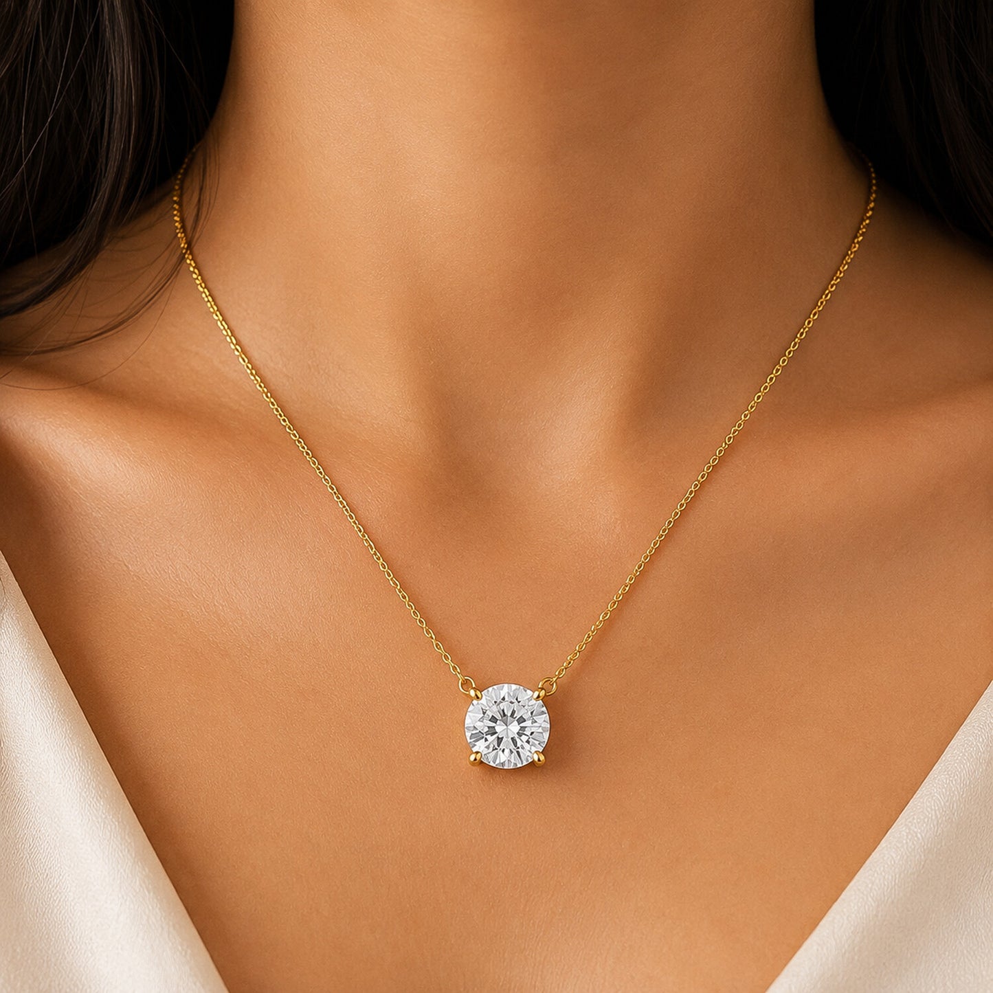 14K/18K Gold Minimalist Diamond Accent Pendant Necklace