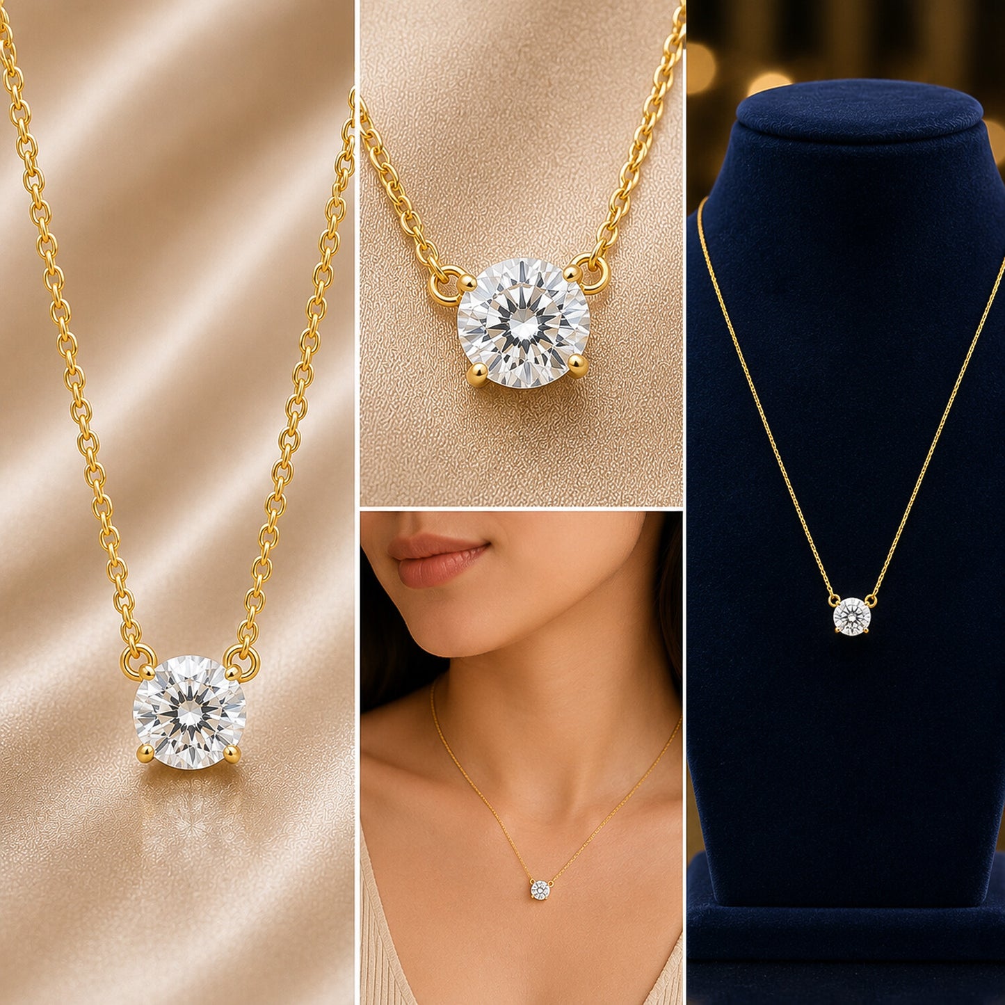 14K/18K Gold Minimalist Diamond Accent Pendant Necklace
