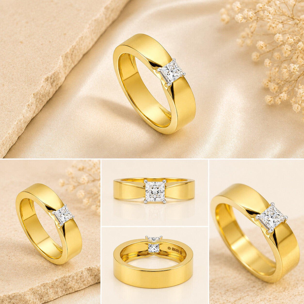 18K Solid Gold Plain Band Ring - Minimalist Stackable, BIS Hallmarked