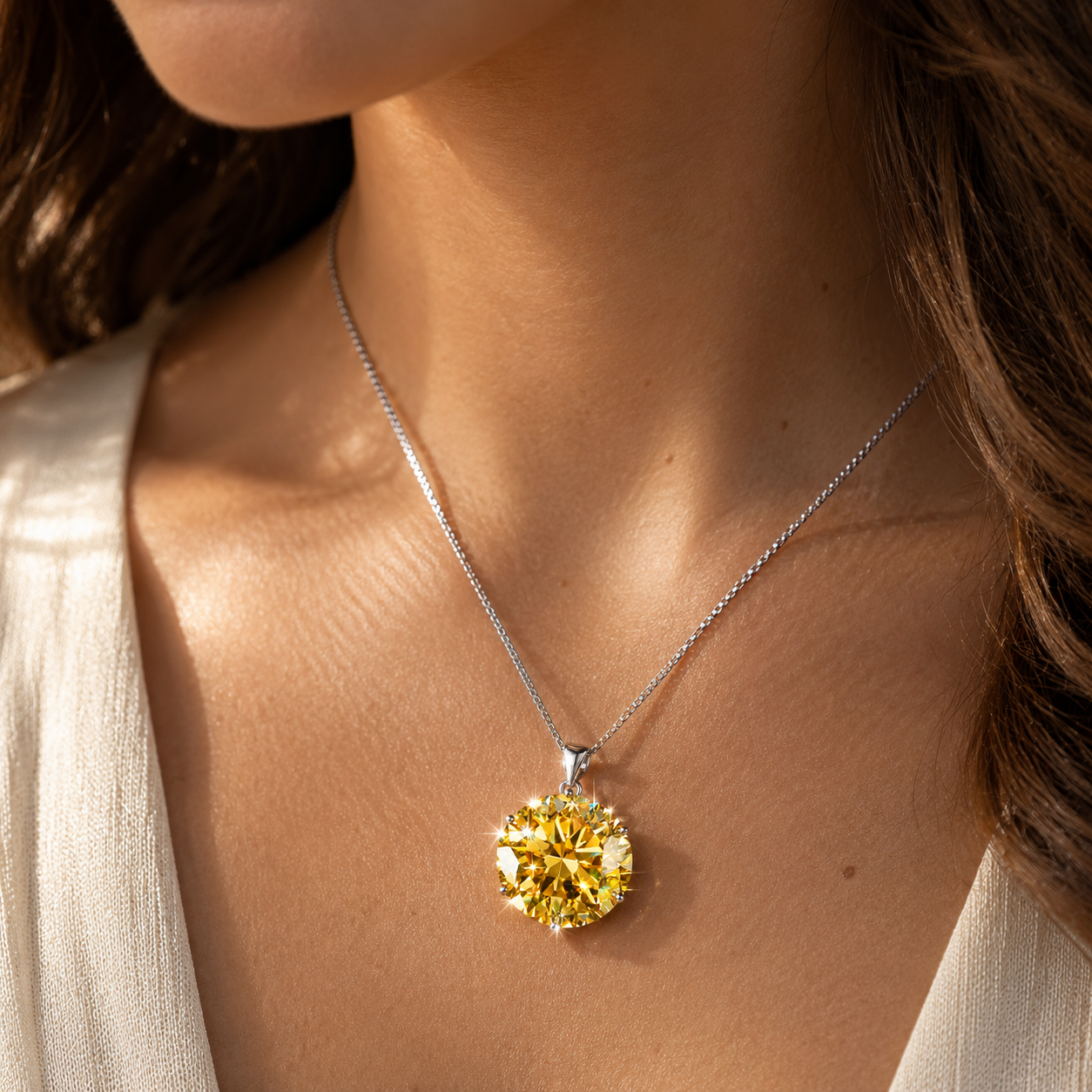 9.80 ct DEW Champagne Moissanite Pendant Gold Vermeil Cyber Monday Gift for Wife