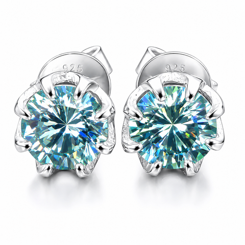 6.00 ct DEW Blue Moissanite Stud Earrings in Gold Vermeil – Festive Sparkle Deal