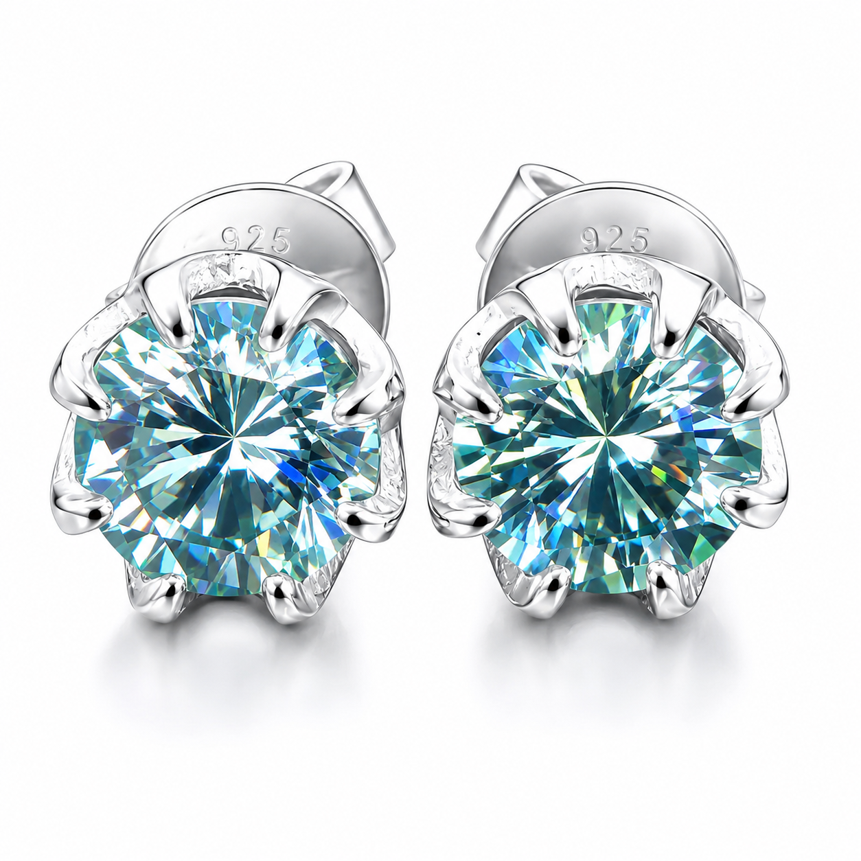 6.00 ct DEW Blue Moissanite Stud Earrings in Gold Vermeil – Festive Sparkle Deal