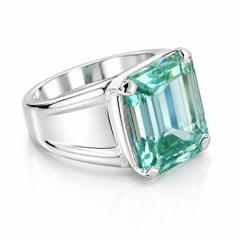 9.5ct DEW Blue Moissanite Emerald Solitaire Ring