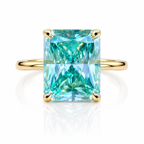 10.4ct DEW Blue Moissanite Emerald Solitaire Ring