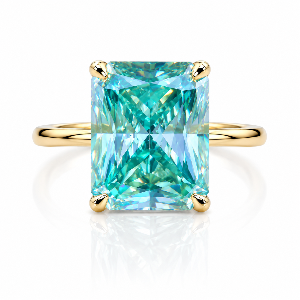 10.4ct DEW Blue Moissanite Emerald Solitaire Ring