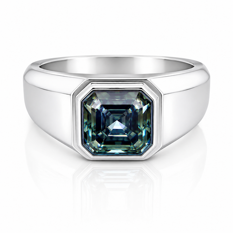3.7ct DEW Grey Moissanite Asscher Solitaire Ring
