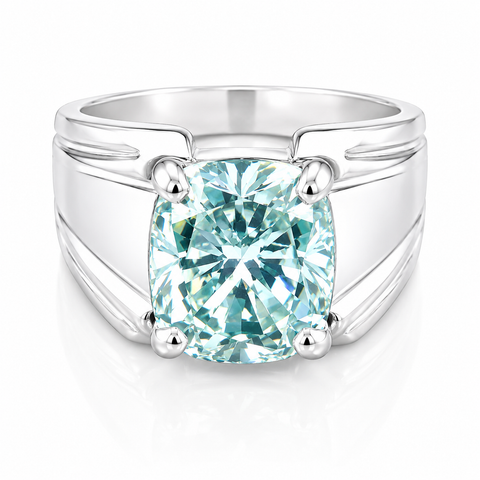 8.3ct DEW Blue Moissanite Cushion Solitaire Ring