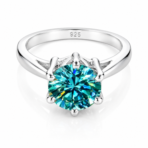 3.65 ct DEW Blue Moissanite Round Solitaire Ring - 18K Gold Vermeil on 925 Sterling Silver
