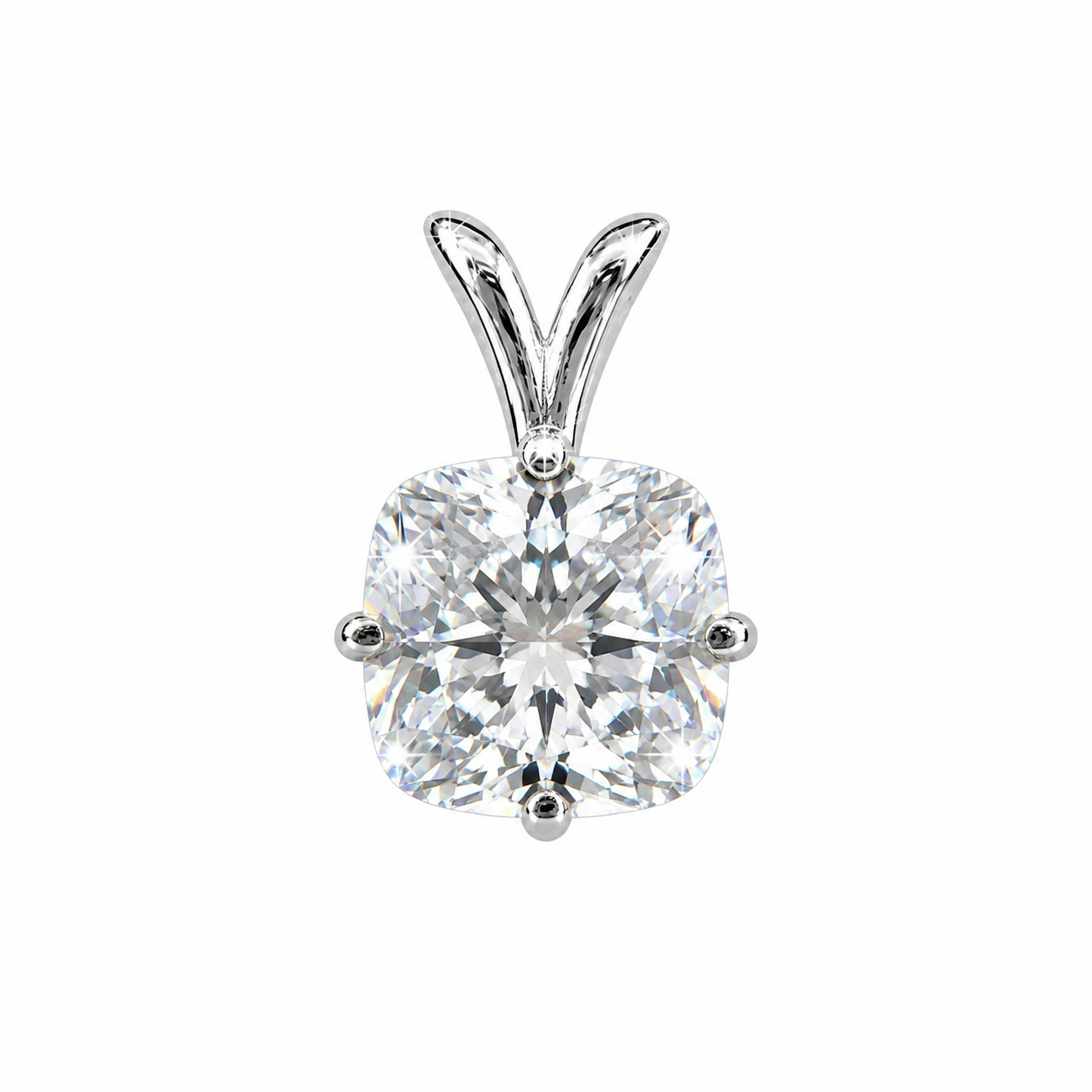 5.20 ct DEW Cushion Cut White Moissanite Solitaire Pendant Gold Vermeil Jewellery