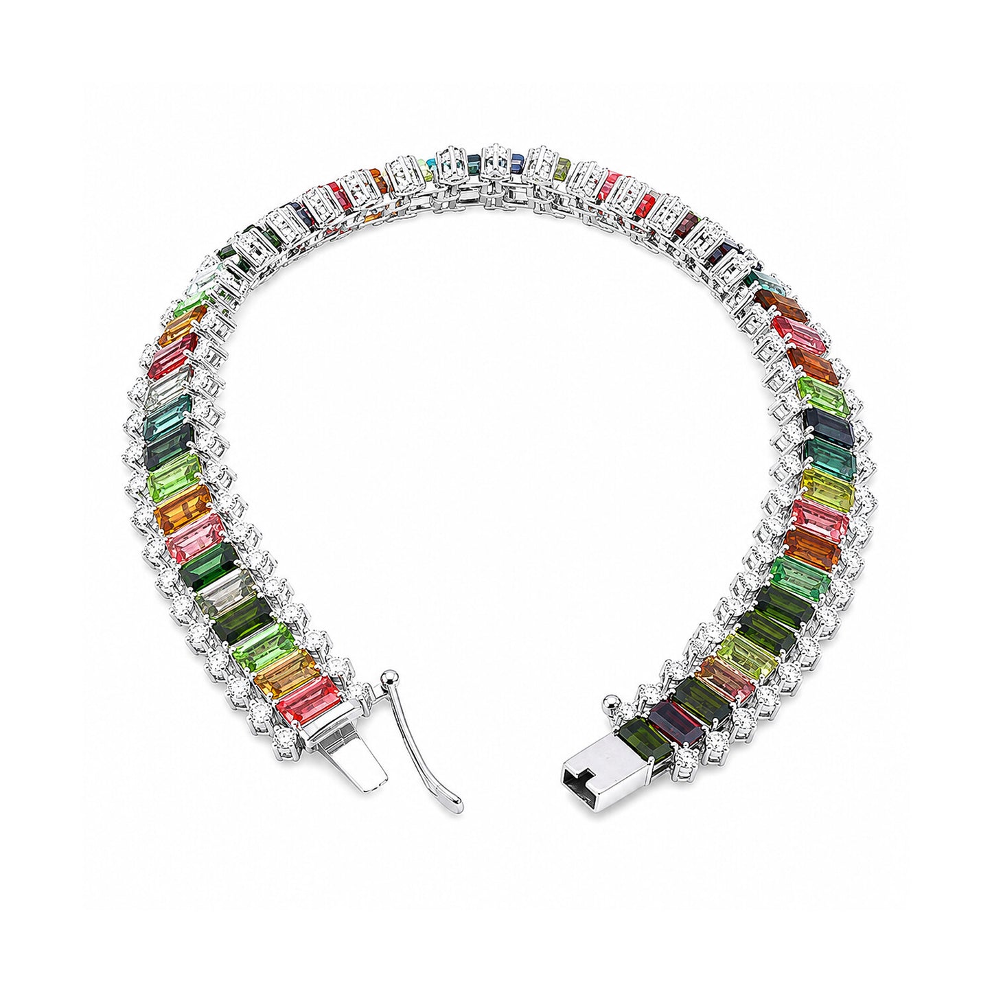 14K/18K Lab Grown Multi-Color Sapphire Bracelet – Emerald Cut, 15.9ct, BIS Hallmark Gold