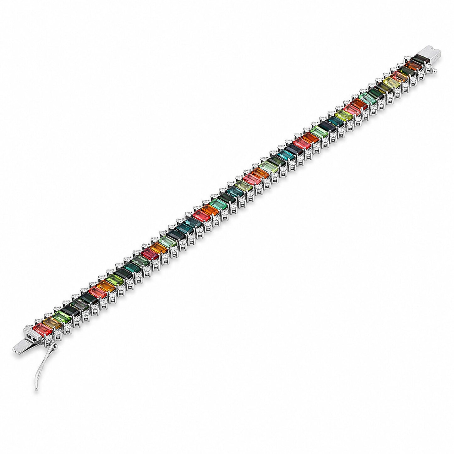 14K/18K Lab Grown Multi-Color Sapphire Bracelet – Emerald Cut, 15.9ct, BIS Hallmark Gold