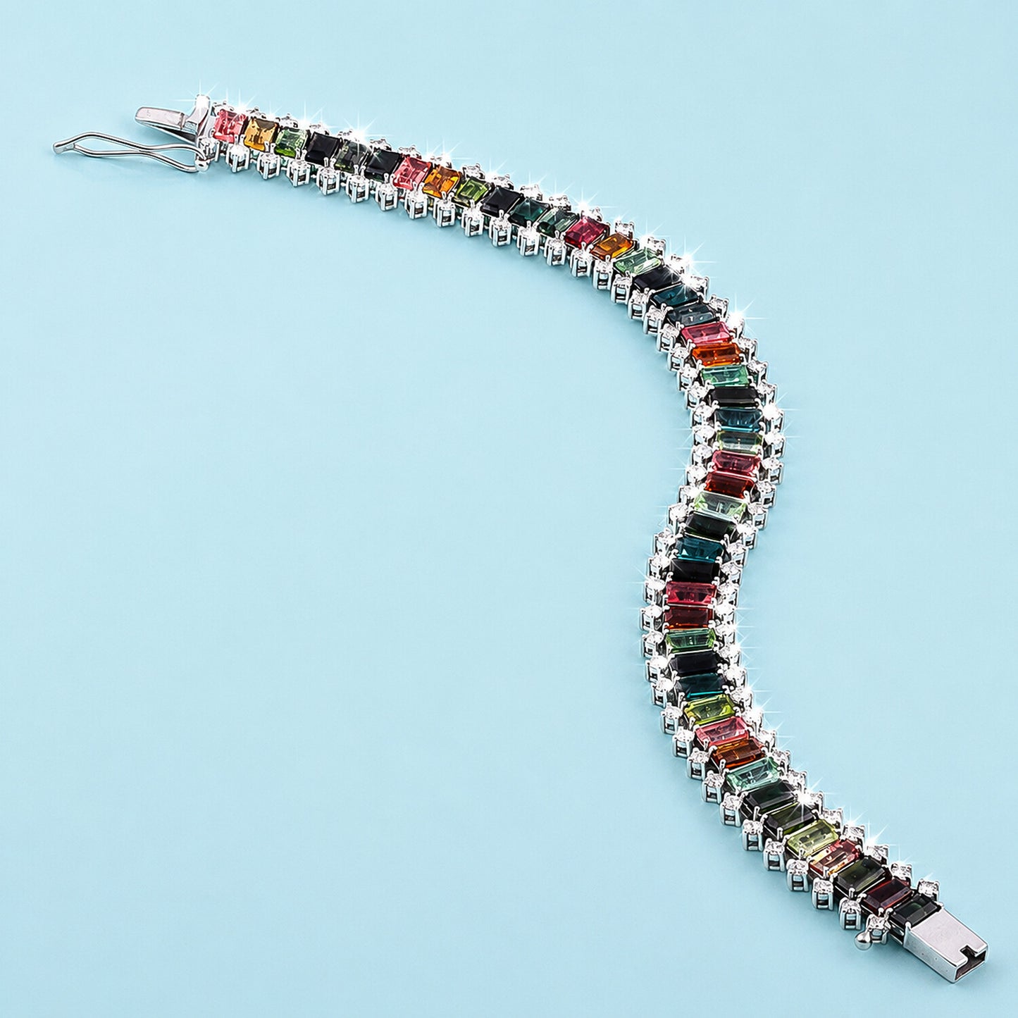 14K/18K Lab Grown Multi-Color Sapphire Bracelet – Emerald Cut, 15.9ct, BIS Hallmark Gold