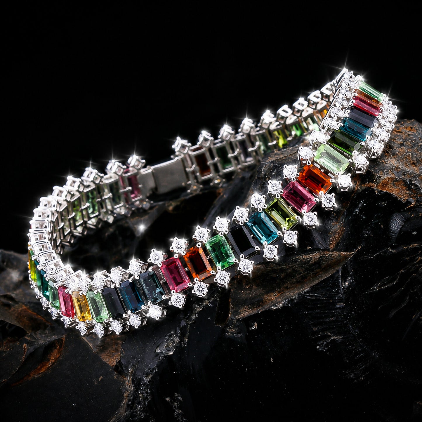 14K/18K Lab Grown Multi-Color Sapphire Bracelet – Emerald Cut, 15.9ct, BIS Hallmark Gold