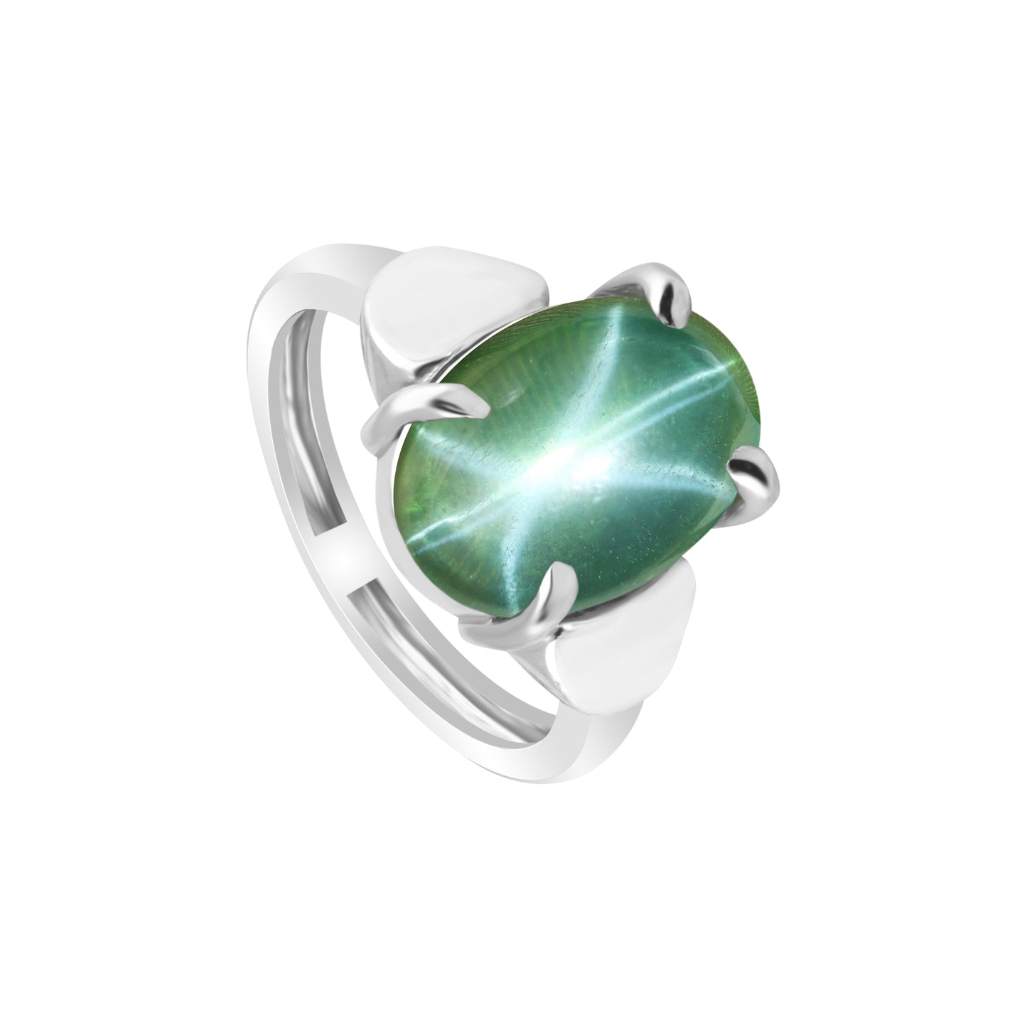 9 Ct Natural Oval Cabochon 6 Rays Green Star Sapphire 925 Sterling Silver Ring