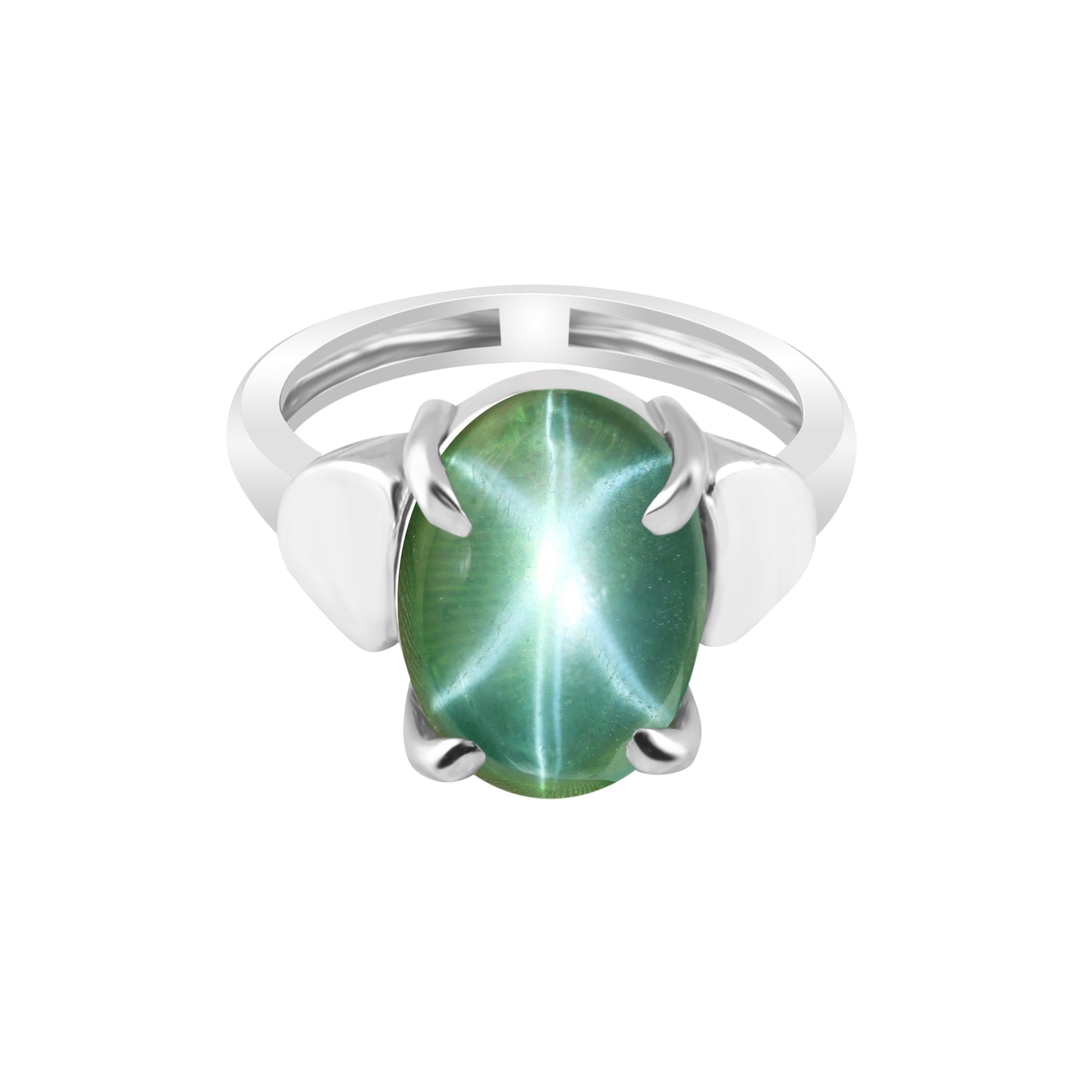 9 Ct Natural Oval Cabochon 6 Rays Green Star Sapphire 925 Sterling Silver Ring