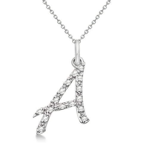 Lab Grown Diamond Initial Letter A Pendant, White Gold finish, Sterling Silver - GEMHUB & CO.