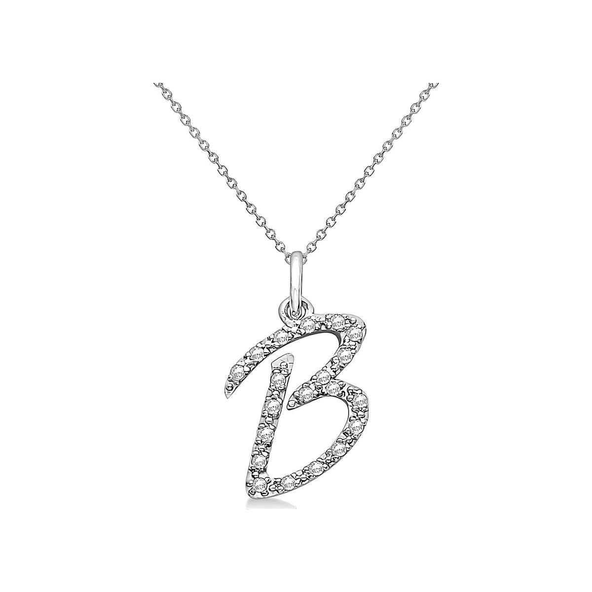 Natural Diamond Initial Letter B Pendant, White Gold finish, 3 Micron Vermeil - GEMHUB & CO.