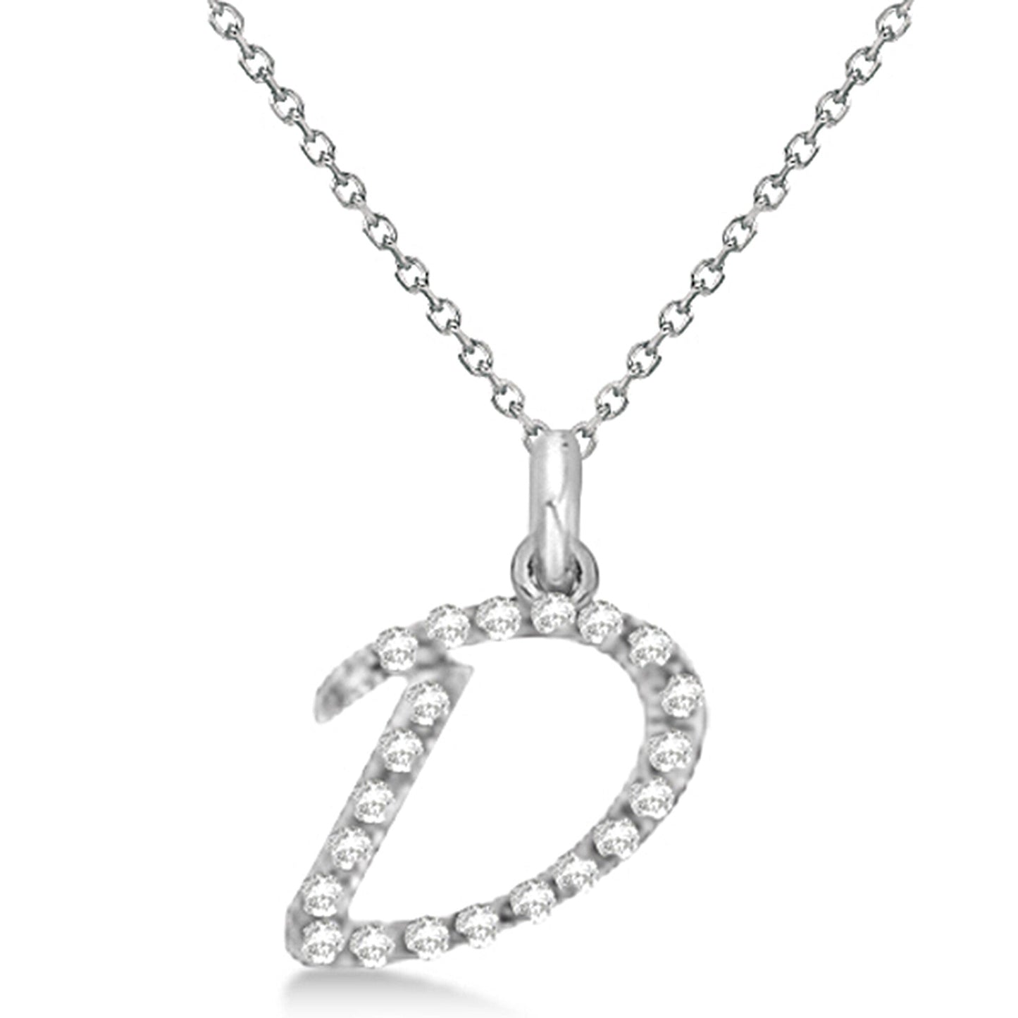 Lab Grown Diamond Initial Letter D Pendant, White Gold finish, Sterling Silver - GEMHUB & CO.