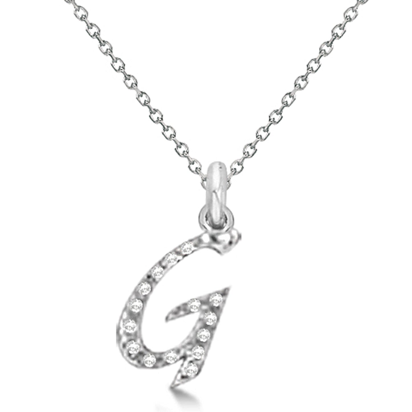 Natural Diamond Initial Letter G Pendant, White Gold finish, 3 Micron Vermeil - GEMHUB & CO.