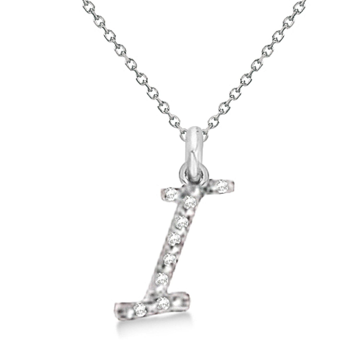 Lab Grown Diamond Initial Letter I Pendant, White Gold finish, Sterling Silver - GEMHUB & CO.