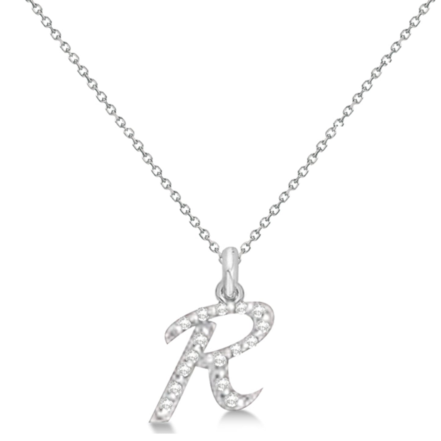 Natural Diamond Initial Letter R Pendant, White Gold - Detail View
