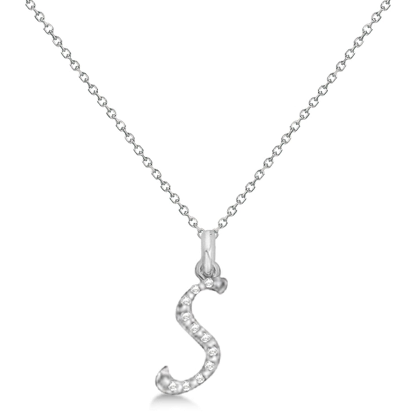 Natural Diamond Initial Letter S Pendant, White Gold - Detail View