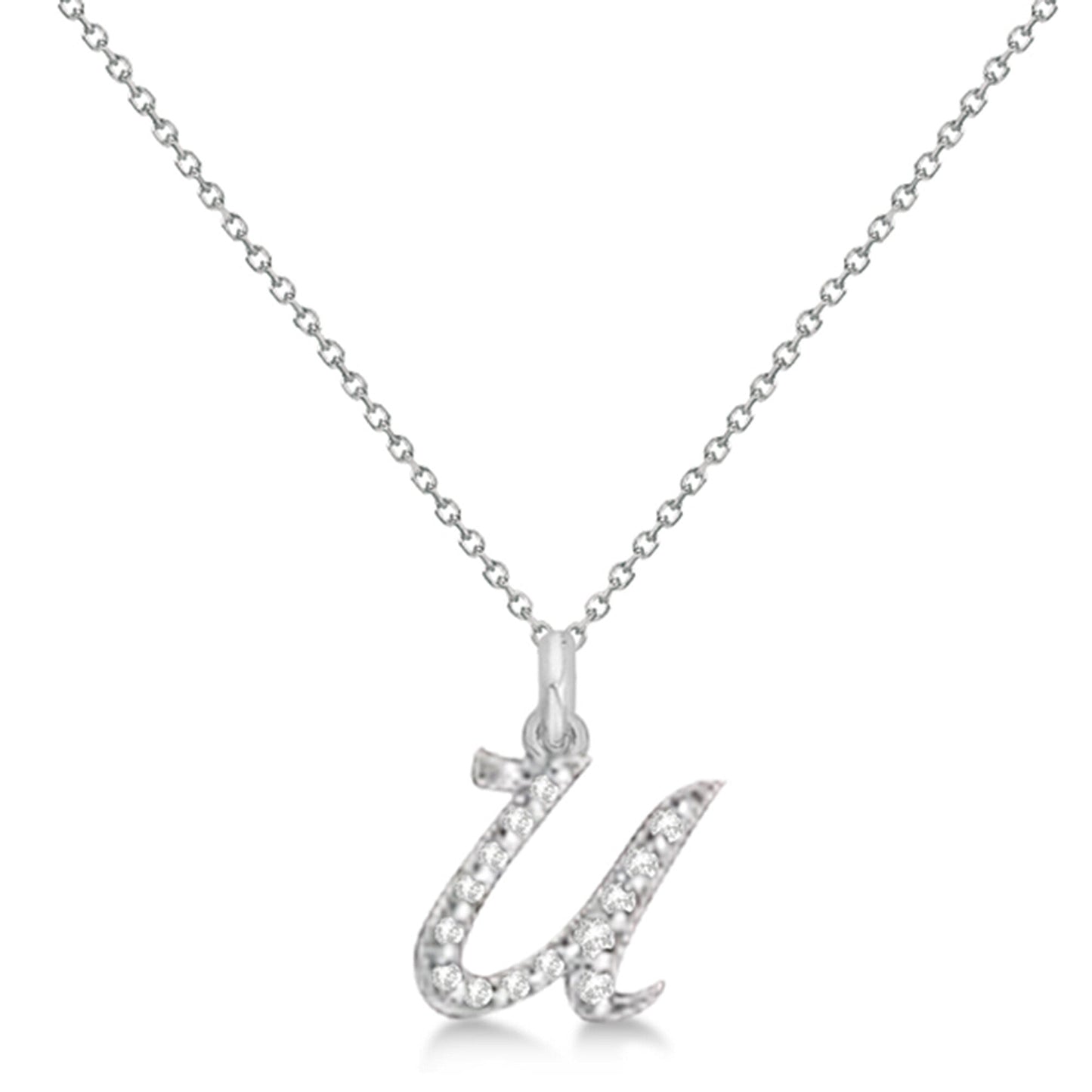 Lab Grown Diamond Initial Letter U Pendant, White Gold - Detail View