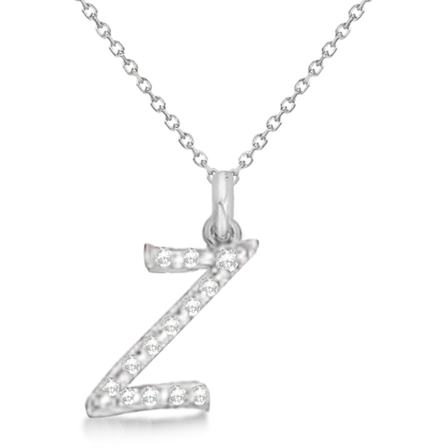 Natural Diamond Initial Letter Z Pendant, White Gold finish, 3 Micron Vermeil - GEMHUB & CO.