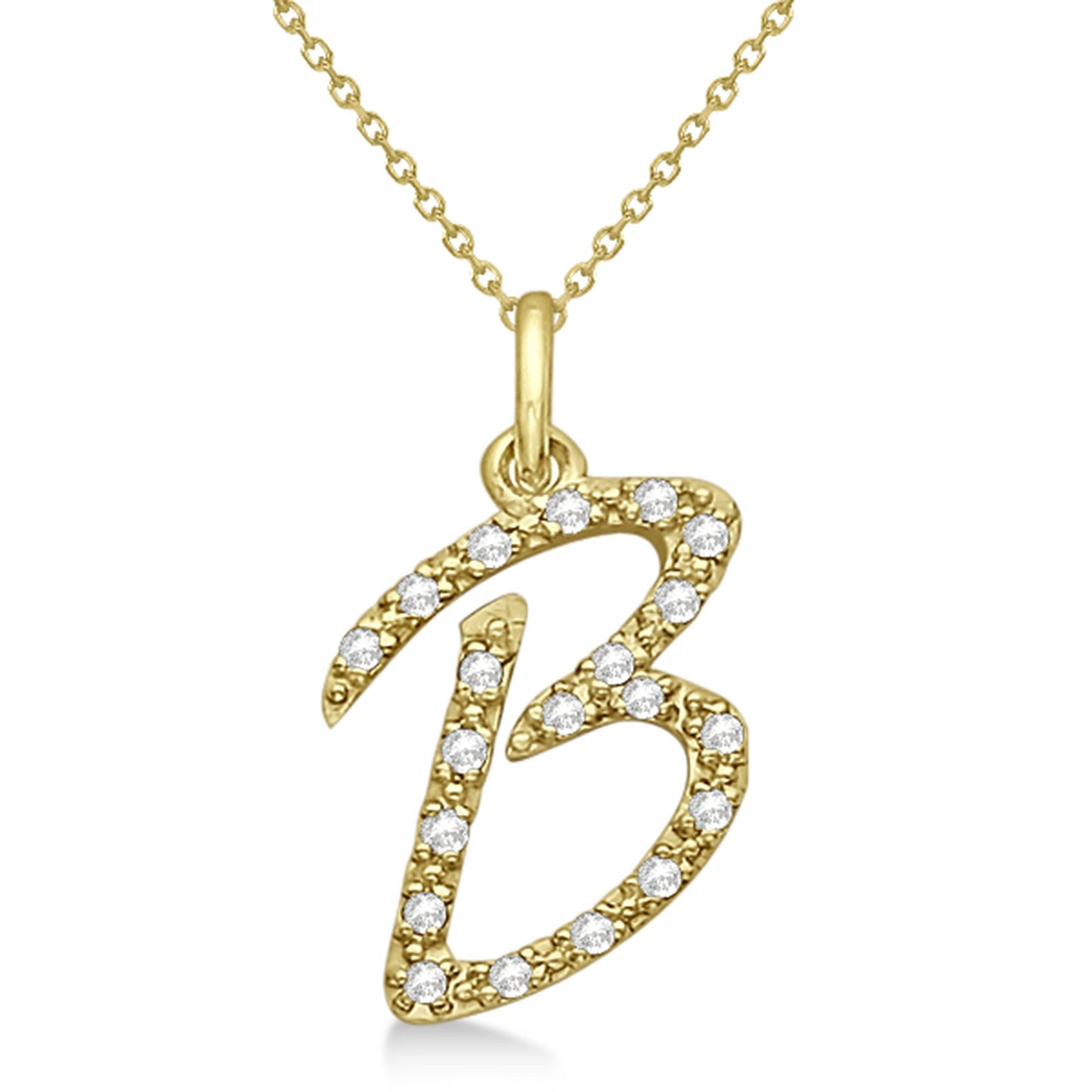 Lab Grown Diamond Initial Letter B Pendant, Yellow Gold finish, Sterling Silver - GEMHUB & CO.