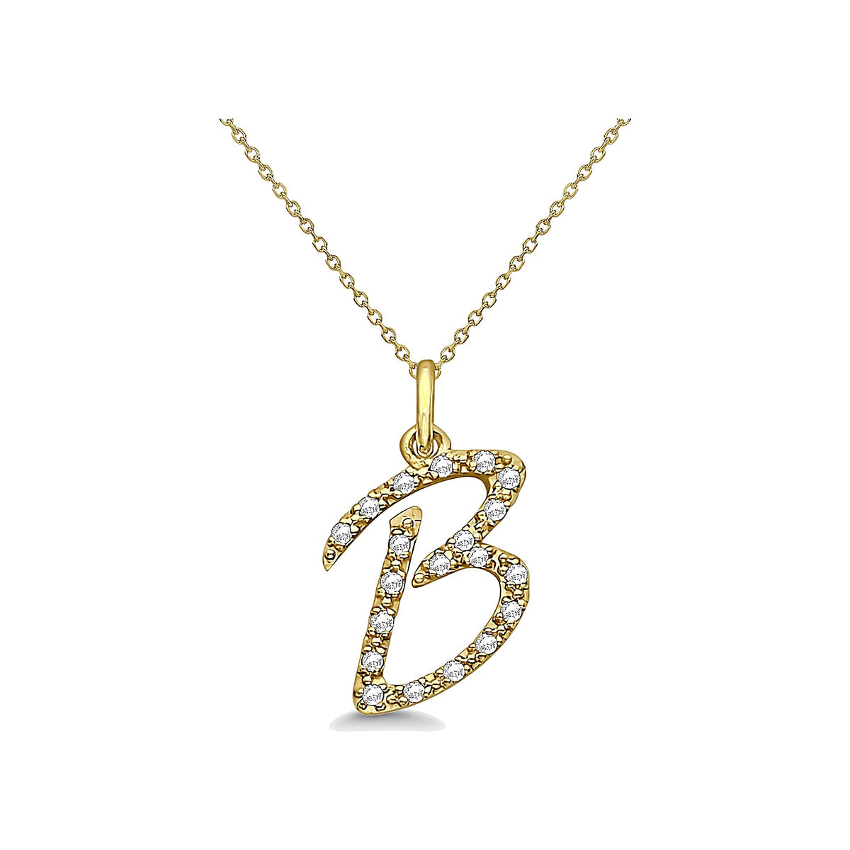Natural Diamond Initial Letter B Pendant, Yellow Gold finish, 3 Micron Vermeil - GEMHUB & CO.