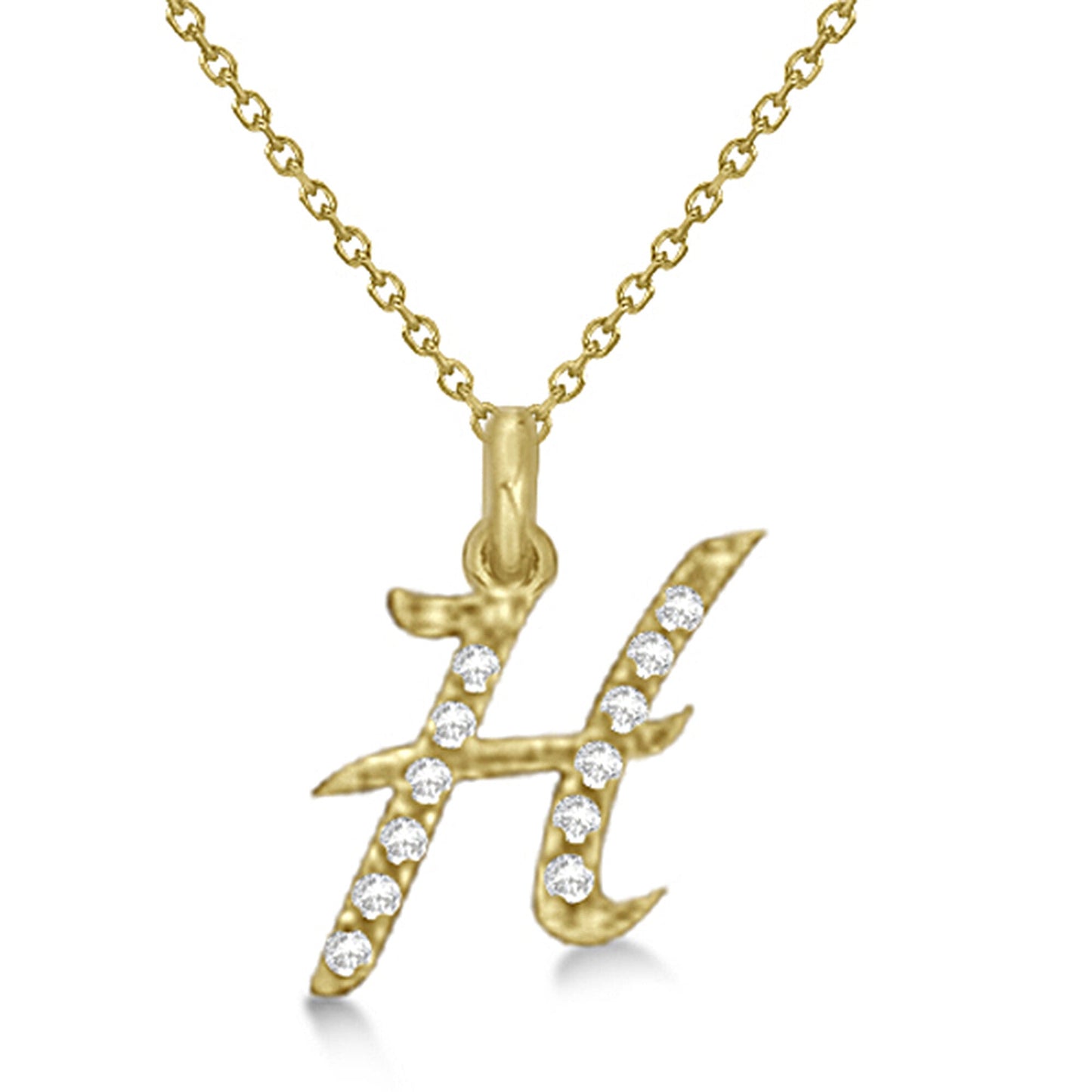 Lab Grown Diamond Initial Letter H Pendant, Yellow Gold finish, Sterling Silver - GEMHUB & CO.