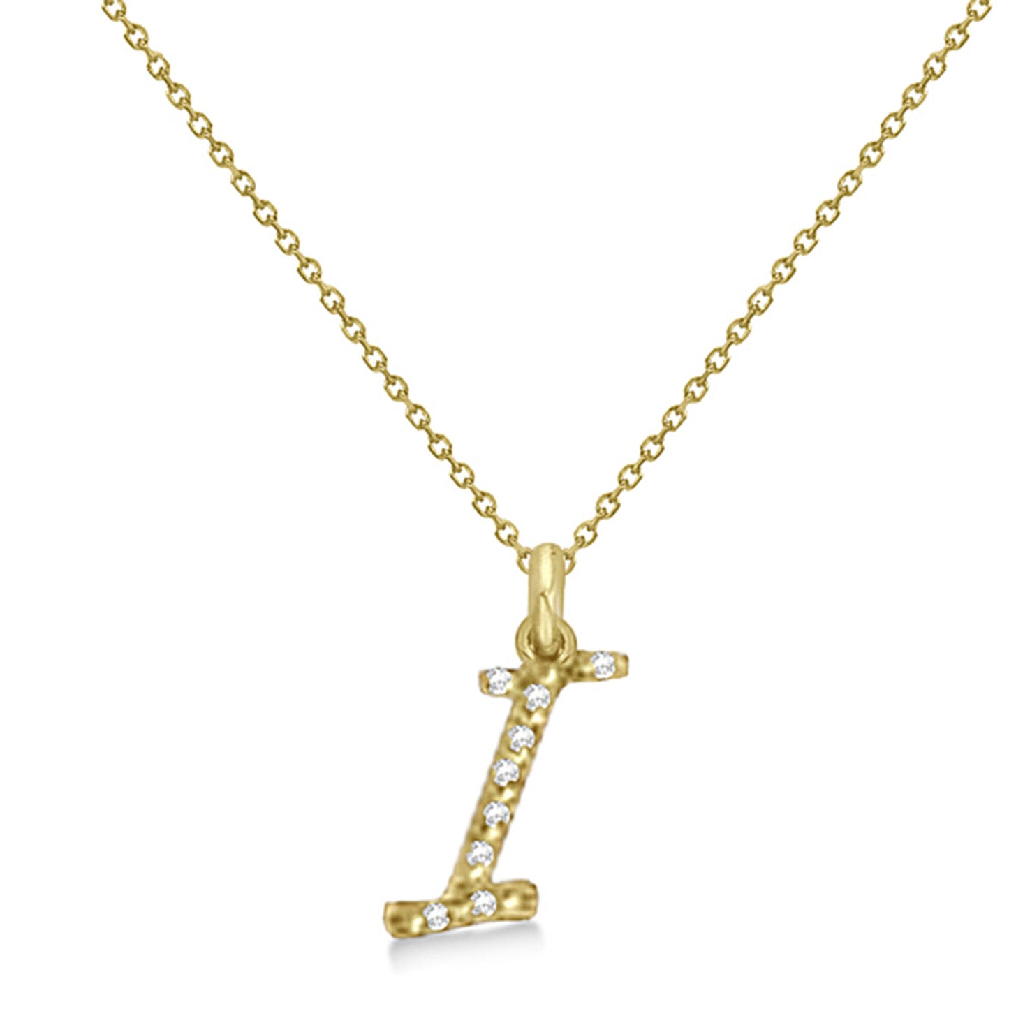 Natural Diamond Initial Letter I Pendant, Yellow Gold - Detail View