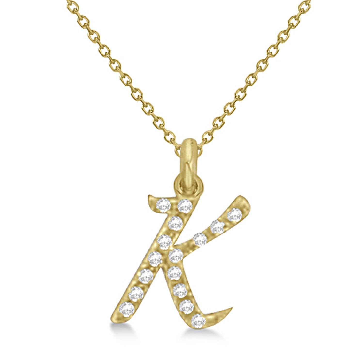 Lab Grown Diamond Initial Letter K Pendant, Yellow Gold finish, Sterling Silver - GEMHUB & CO.