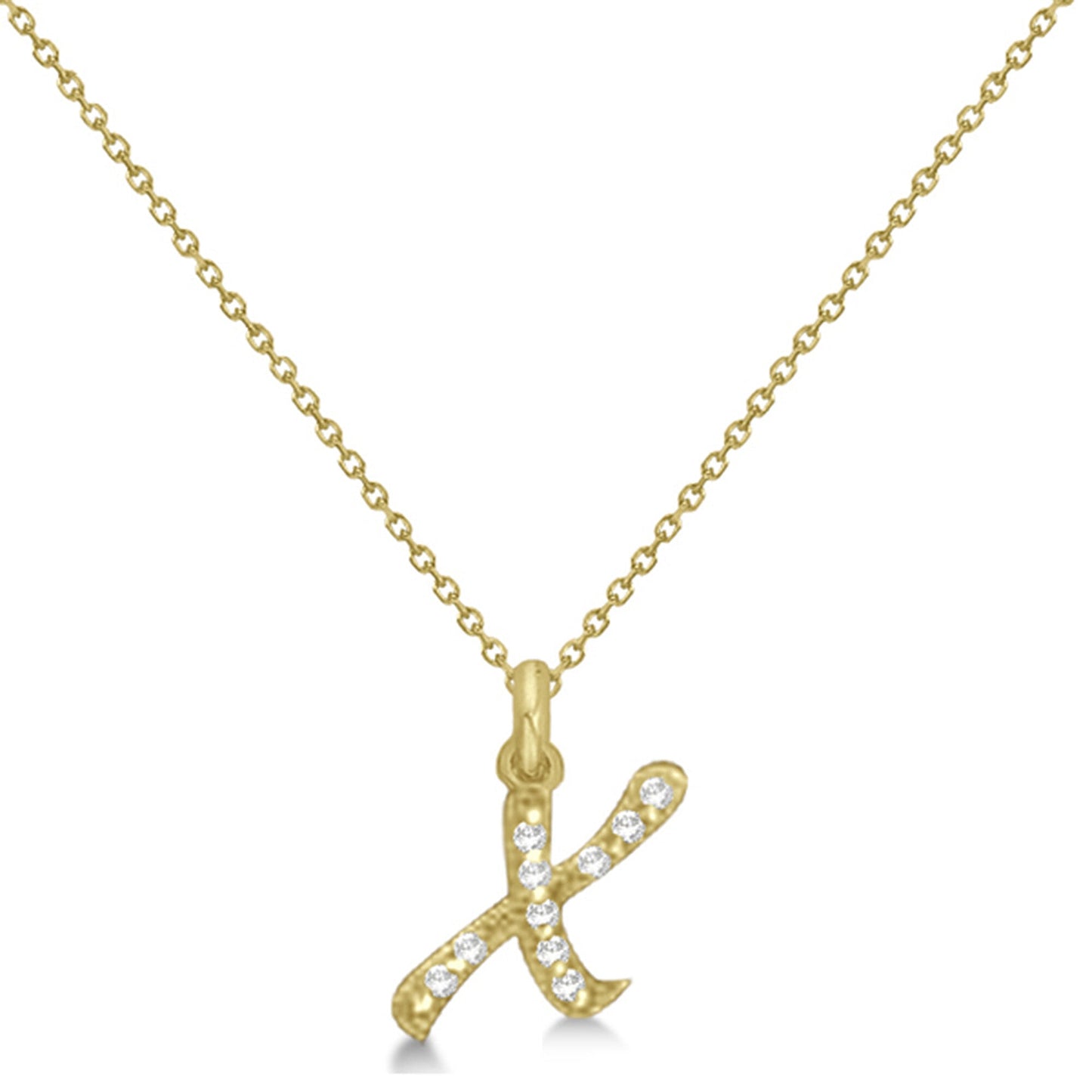 Natural Diamond Initial Letter X Pendant, Yellow Gold - Detail View