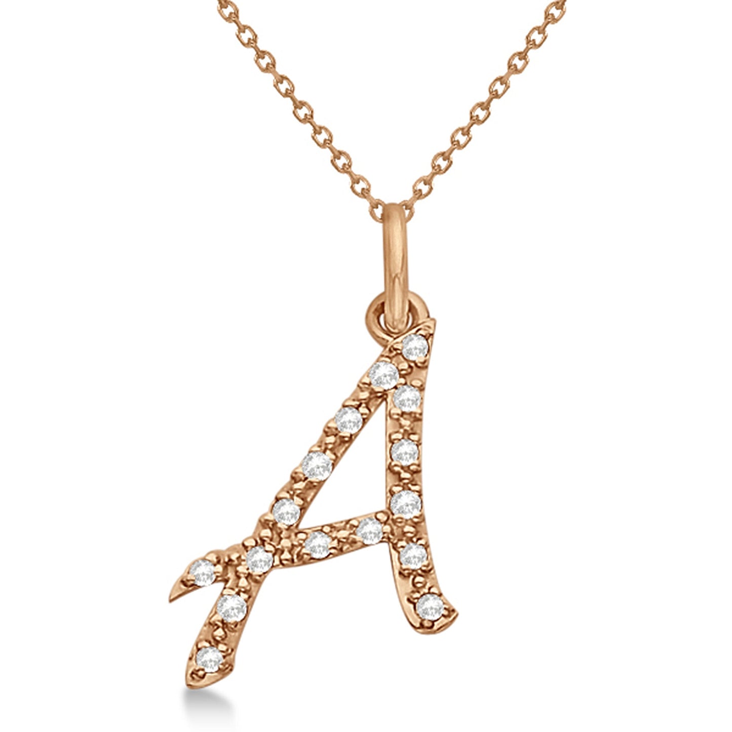 Lab Grown Diamond Initial Letter A Pendant, Rose Gold finish, Sterling Silver - GEMHUB & CO.