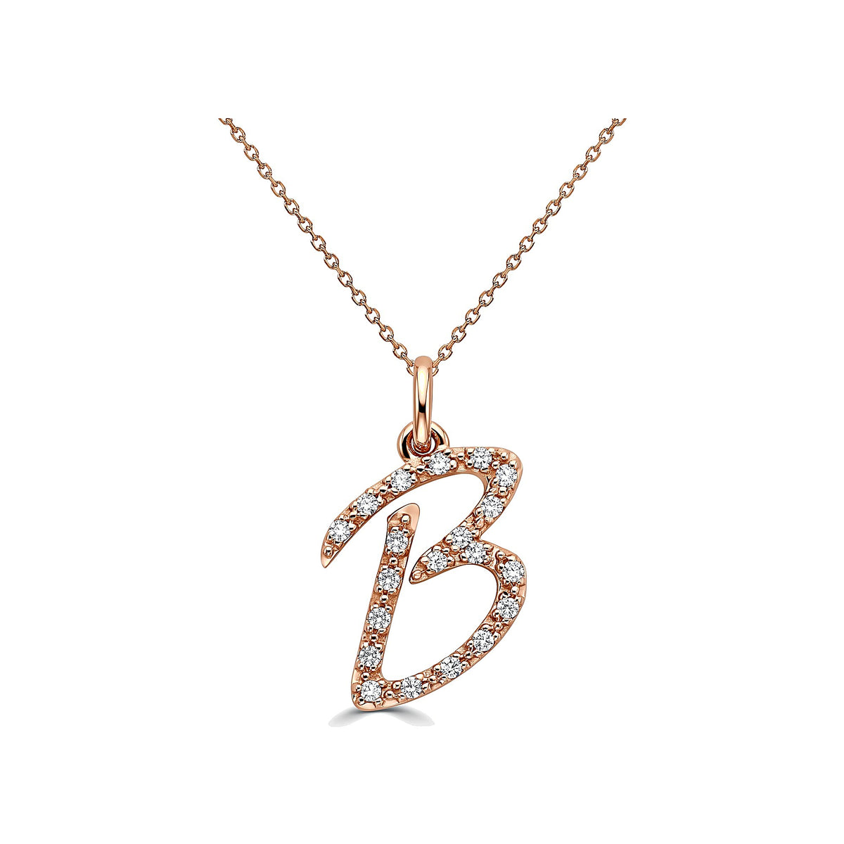 Natural Diamond Initial Letter B Pendant, Rose Gold finish, 3 Micron Vermeil - GEMHUB & CO.