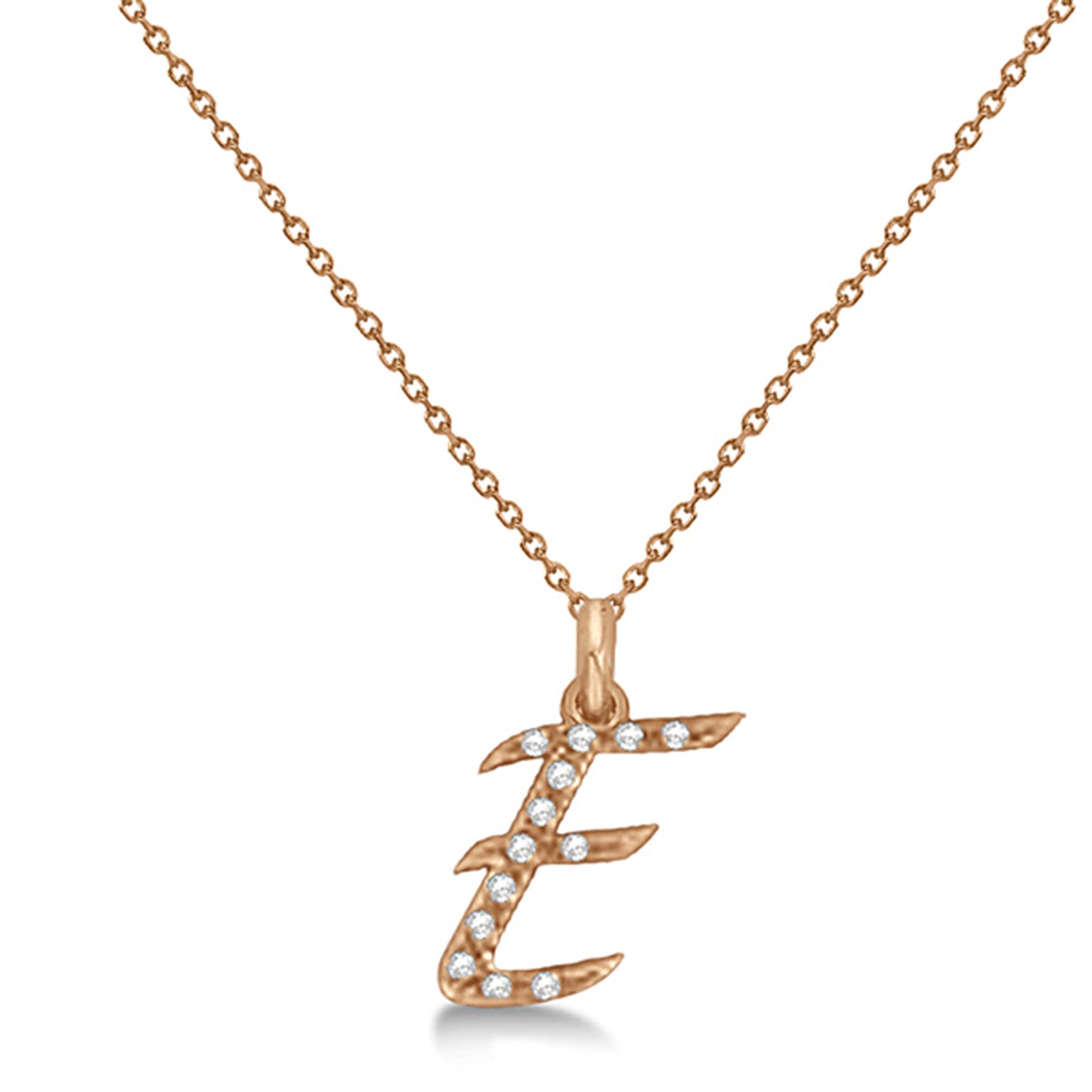 Lab Grown Diamond Initial Letter E Pendant, Rose Gold - Detail View