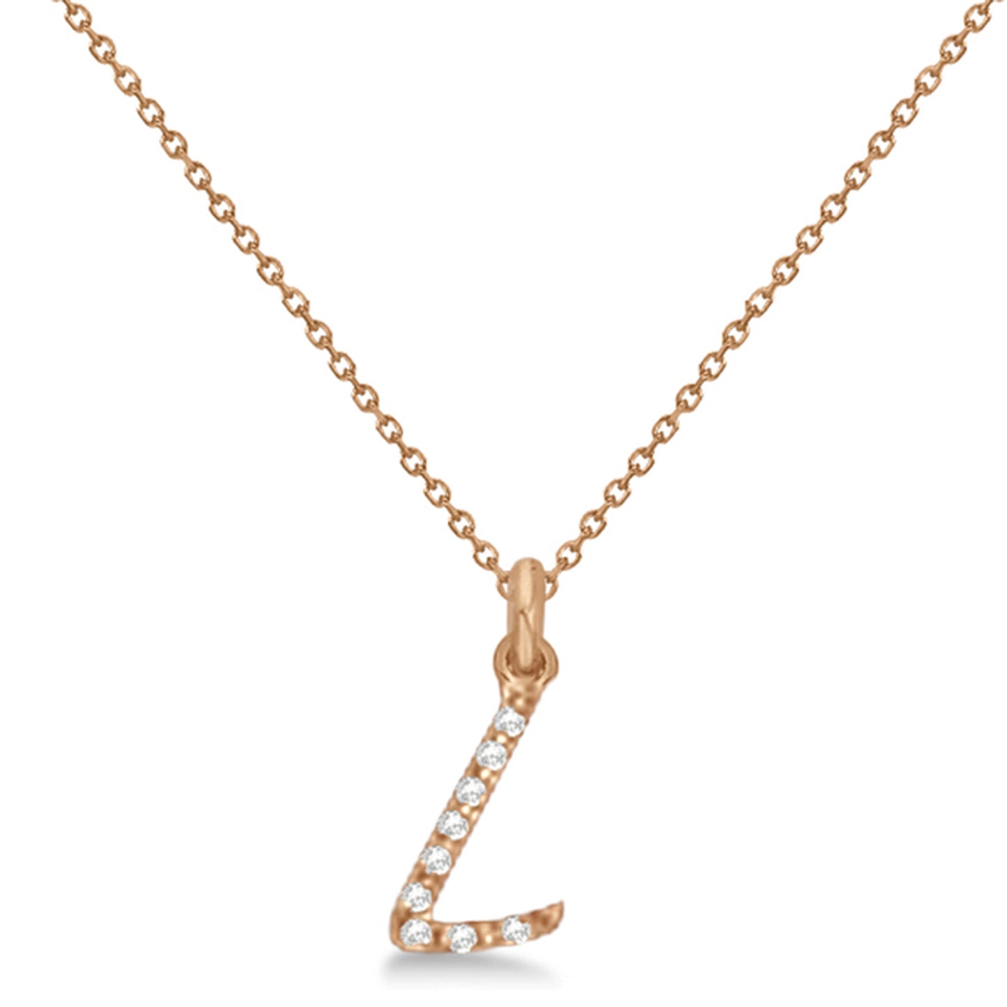 Natural Diamond Initial Letter L Pendant, Rose Gold - Detail View