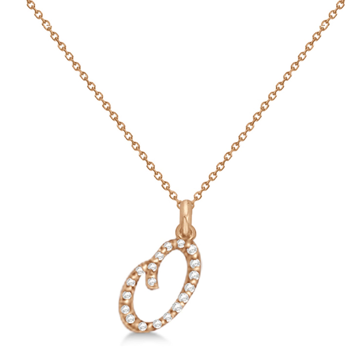 Natural Diamond Initial Letter O Pendant, Rose Gold - Detail View